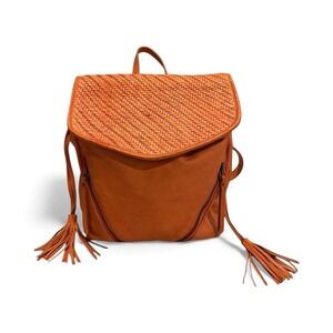 Orange Woven Leather‎ Backpack